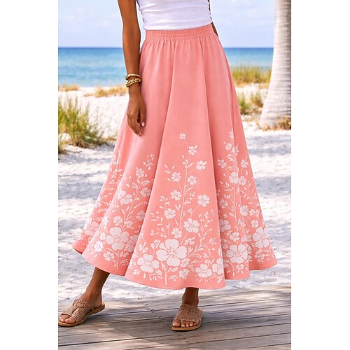 Damen Urlaubsrock Elegant Mode Lässig Maxi Hohe Taille Röcke Blumen Grafik Tasche Druck Mikroelastisch Täglich Strand Blau Schwarz Rosa Grün Sommer Image