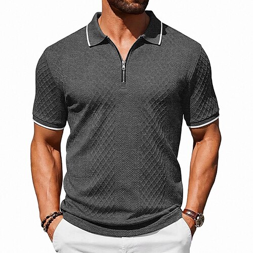 Herren Polo Poloshirts Lässig Straße Revers Kurzarm Basic Modern Einfach Leicht Knöpfe Sommer Frühling Normale Passform Schwarz Weiß Burgunderrot Marineblau Khaki Hell Gray Polo Image