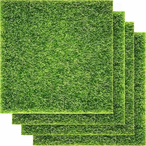 4er-Pack künstliches Gras für Bastelarbeiten, 15 x 15 cm großes künstliches Moos für Miniaturgärten, Puppenhauszubehör, Dioramen und DIY-Dekorationen Image