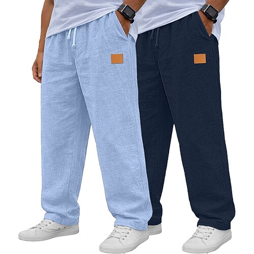 Herren Leinenhosen Hose Sommerhose Baggy-Hosen Kordelzug Elastischer Bund Gerader Schnitt Einfach Leicht Atmungsaktiv Volle Länge Täglich Outdoor Ferien Urlaub Mode Grün grau SchwarzMarineblau Image