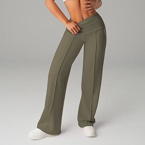Damen Hose Freizeithose Sommerhose Strandhose Urlaub Mode Alltagstauglich Volle Länge Hohe Taille Einfarbig Einfach Tasche Elastischer Bund Gerader Schnitt Komfort Schnelltrocknend Weich Image