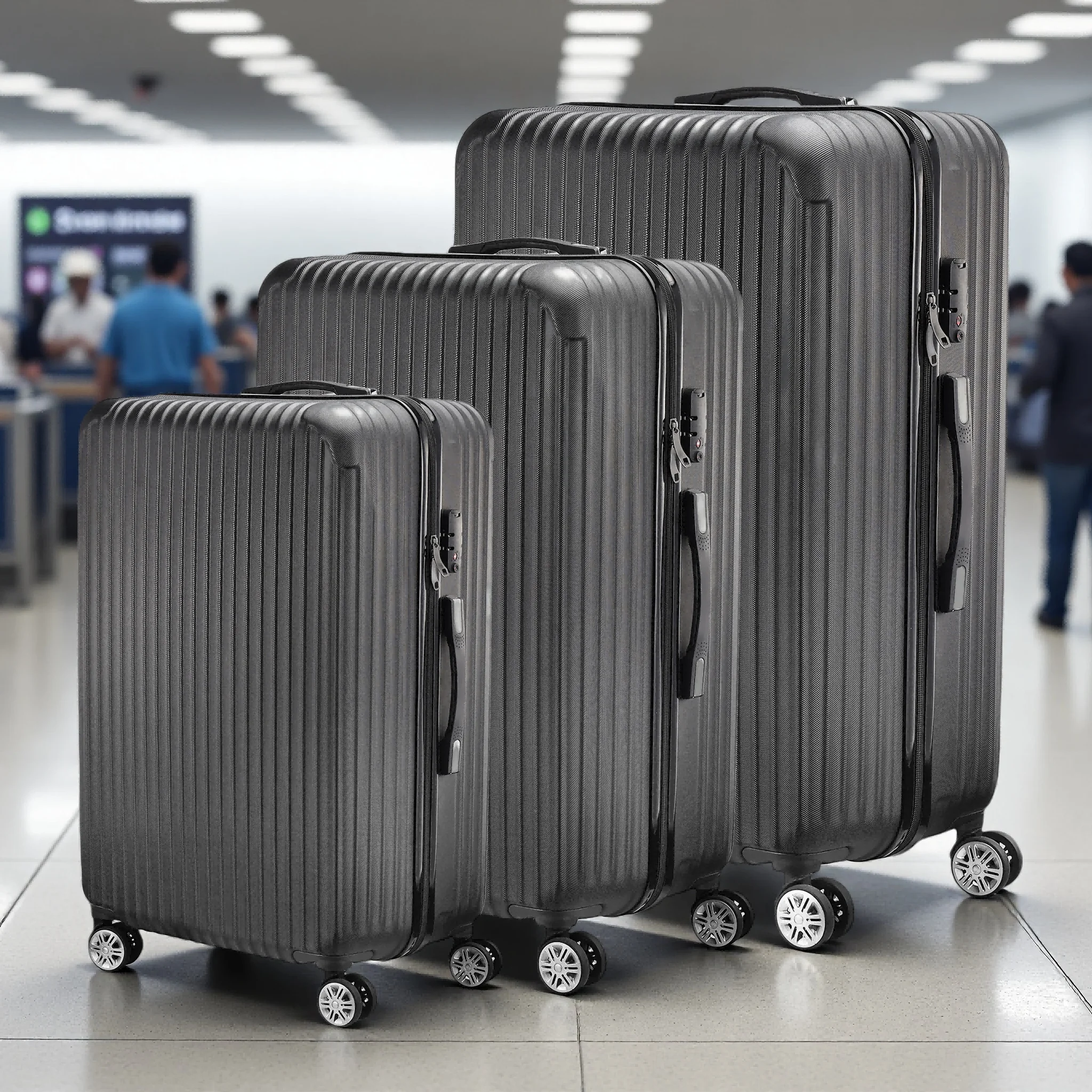 Set di 3 Valigie da Viaggio Rosahqnda, Valigia Rigida, Trolley, Serratura a Combinazione di Sicurezza, ABS, Bagaglio a Mano, 28/24/20, Nero