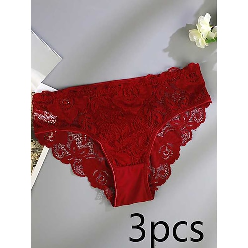 Damen Slips Spitze Elastischer BundNightwearBaumwolle Nylon Einfarbig Mode Niedlich Blau Schwarz Weiß Rosa Rote Frühling Sommer Herbst Winter Winter Image