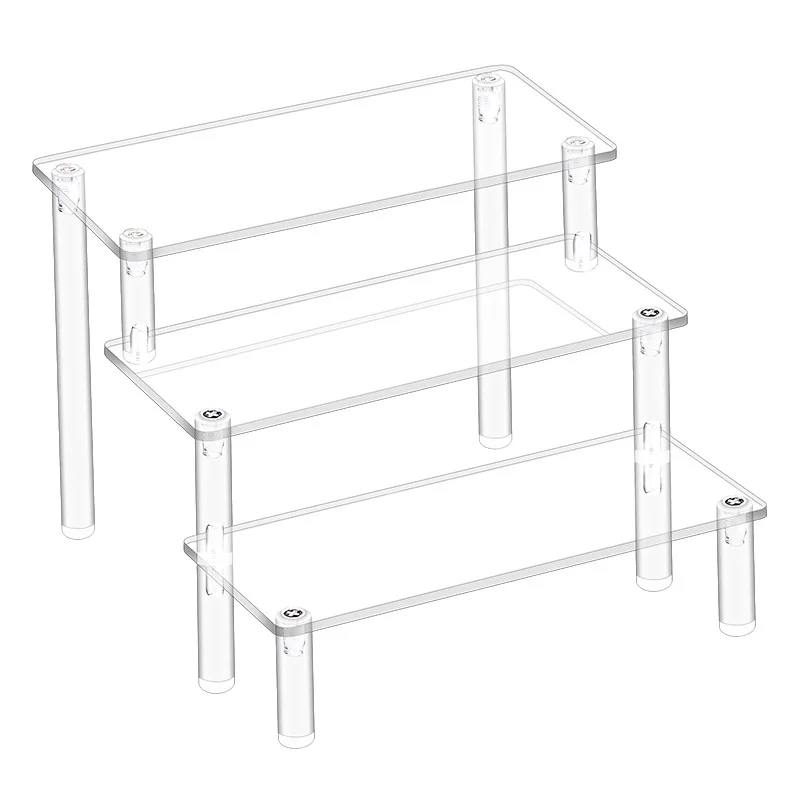 Espositore in acrilico a 1-4 livelli, resistente, per cupcake, profumi, bambole, scatole trasparenti a trapezio, scaffale portaoggetti.