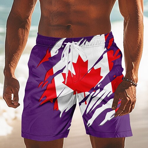 Herren Kanada Fußball Flagge / Nationalflagge Badehosen Badeanzüge Badeshorts Boardshorts Mittlere Taille Patriotisch Ferien Seitentaschen Netzfutter Elastischer Kordelzug in der Taille Designer Image