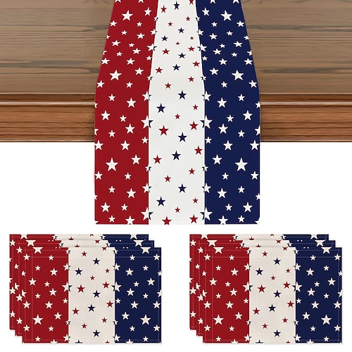 Tischläufer/Serviettenunterlage/Tischdecke mit Motiv des amerikanischen Unabhängigkeitstages, rot-blau gestreift, ideal als Geschenkidee zum Gedenktag, geeignet für Esszimmer und Restaurants, Image
