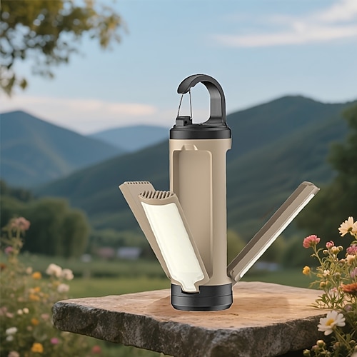 LED-Campinglaterne, 3-flügelige, faltbare, tragbare Zeltlampe mit Digitalanzeige, wiederaufladbare Hängelampe mit Haken, mehrfarbige Modi für Outdoor-Wander- und Campingausrüstung bei Stromausfall Image