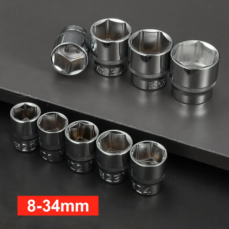 Kit di attrezzi per riparazione auto, 1 pezzo, in acciaio CRV lucidato a specchio, 12,5 mm, con chiave a cricchetto da 1/2 pollice e bussole da 8/10/12/13/14/17/19/22/24/30/32 mm.