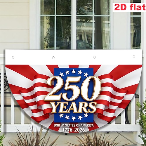 Halbrunde Fächerflagge zum 250. Jahrestag der Unabhängigkeit der USA (1776–2026), patriotische amerikanische Wimpelkette für Haus, Veranda, Garten oder als Dekoration zum Unabhängigkeitstag.