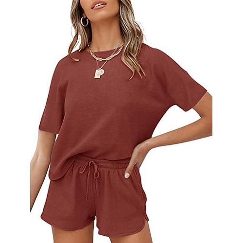 Damen Zweiteilige Sets Shorts-Sets Kurzarm Rundhals Einfach Mode Streetwear Lässig Täglich Outdoor Schwarz Rosa Rote Sommer Normale Passform Image