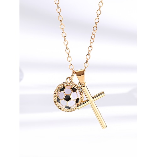 Damen-Fußballkreuz-Anhänger-Halskette aus Legierung, Sportschmuck für Fans in verschiedenen Ballformen für Fußballspiele, Teamunterstützung und lässigen Alltag Image