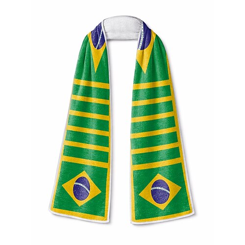 Herren-Handtuchschal aus Polyester mit brasilianischem Flaggenmuster, weicher Fußball-Fan-Schal zur Unterstützung von Fußballfans am Spieltag, bei Stadionveranstaltungen, Sportübertragungen und im Alltag. Image