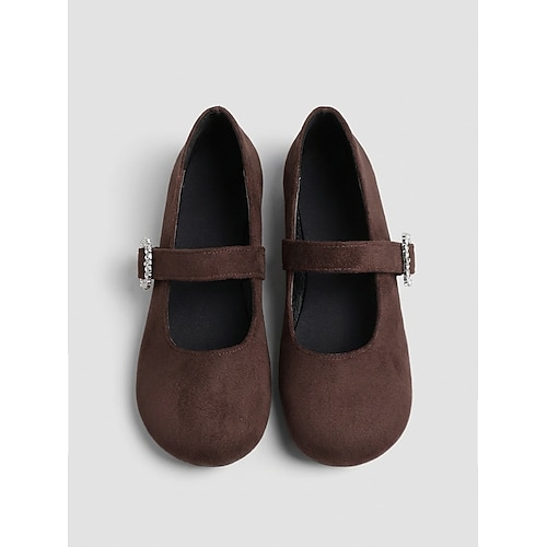 Damen-Mary-Jane-Schuhe in Kaffeebraun mit weiter Passform – bequeme, runde Zehenpartie, Strassschnalle, ideal für Arbeit, Alltag und Freizeit. Image