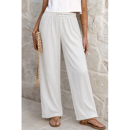 Damen Hose Freizeithose Sommerhose Strandhose Urlaub Mode Alltagstauglich Volle Länge Hohe Taille Einfarbig Einfach Tasche Elastischer Bund Komfort Schnelltrocknend Weich Mikroelastisch Streetwear Image