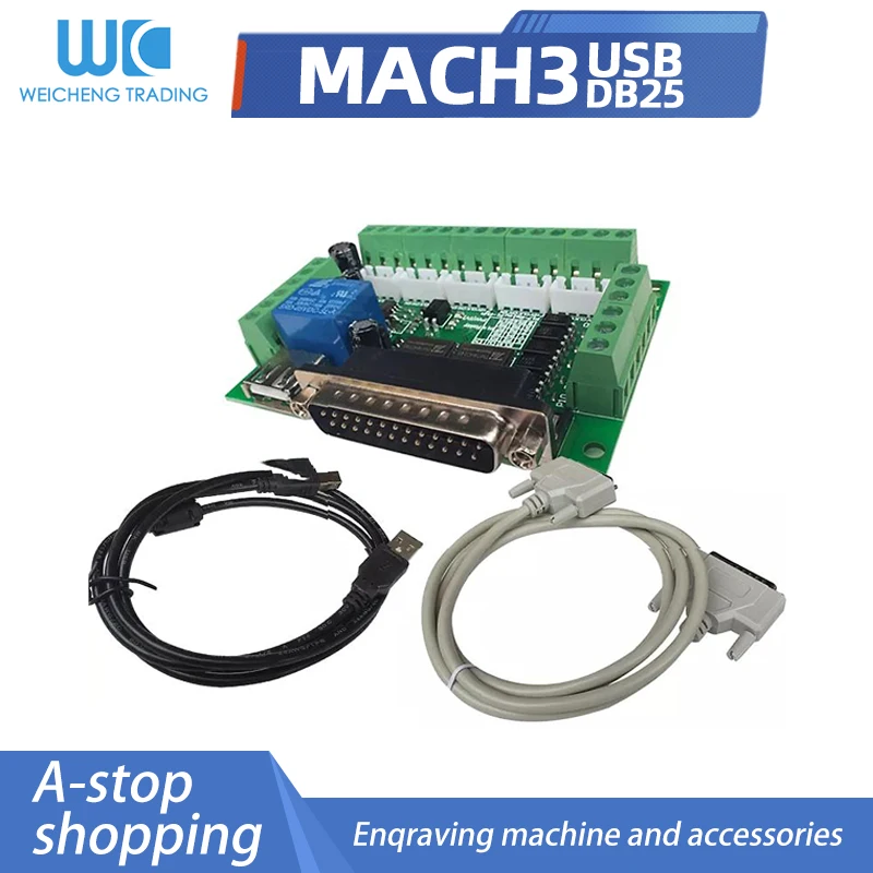 Set Adattatore Interfaccia CNC a 5 Assi con Scheda Breakout per Driver Motore Stepper Mach3 + Cavo USB + Cavo Parallelo DB25