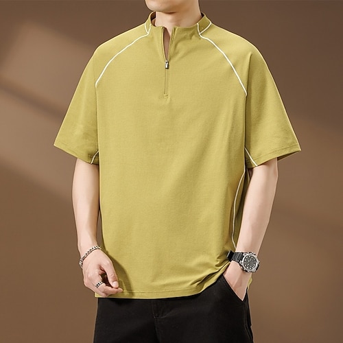 Herren Poloshirts Viertel-Reißverschluss-Poloshirt Lässig Täglich Viertelreißverschluss Kurzarm Mode Basic Einfach Kühlung Viertel Postleitzahl Sommer Frühling Normale Passform Schwarz Rosa Grün Image