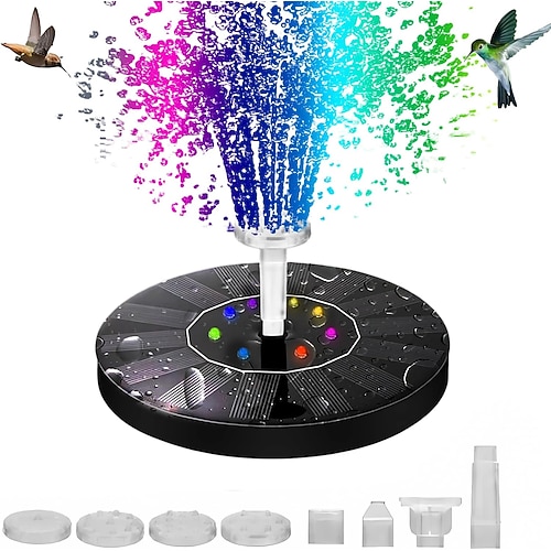 Solarbetriebene Springbrunnenpumpe für Vogeltränke, Garten, Teich Außendekoration, farbenfrohe LED-Beleuchtung, verbesserte Glasscheibe, kleiner Springbrunnen für das Aquarium Schwimmbad