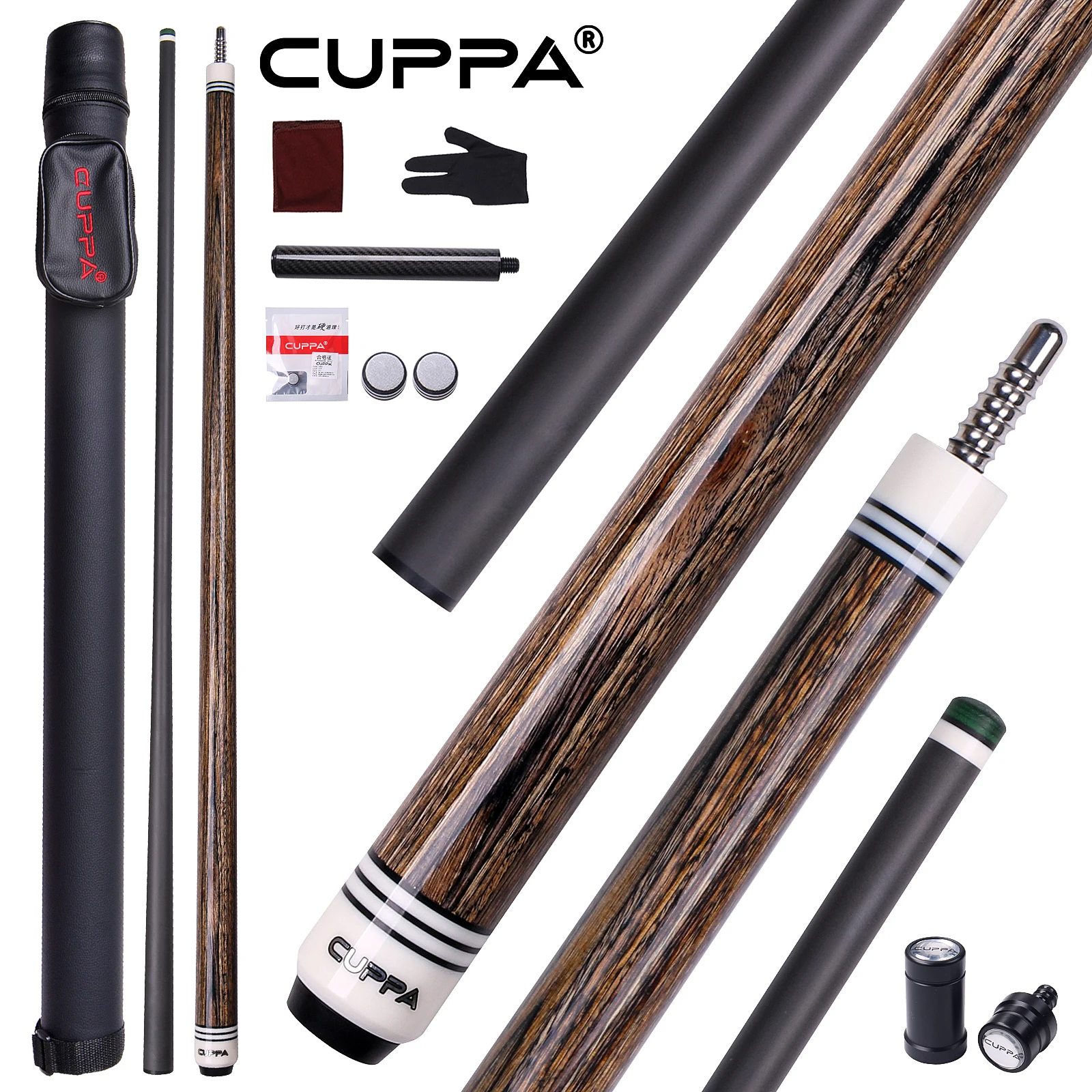 Offerta Speciale CUPPA MY Set Stecca da Biliardo di Alta Qualità Professionale con Asta in Fibra di Carbonio a Bassa Deflessione, Giunto Radiale e Punta da 12,5 mm per il Gioco del Biliardo