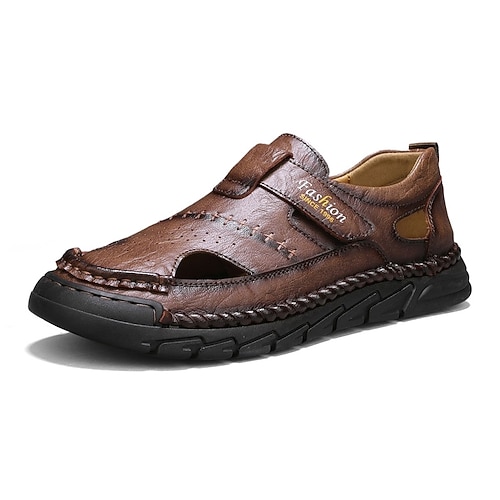 Braune Herren-Freizeitschuhe mit Cut-Outs, bequeme Slipper, leichte Outdoor-Schuhe für Alltag, Reisen, Autofahren, Wochenend-Outfits, Freizeit und einen lässig-eleganten Stil. Image