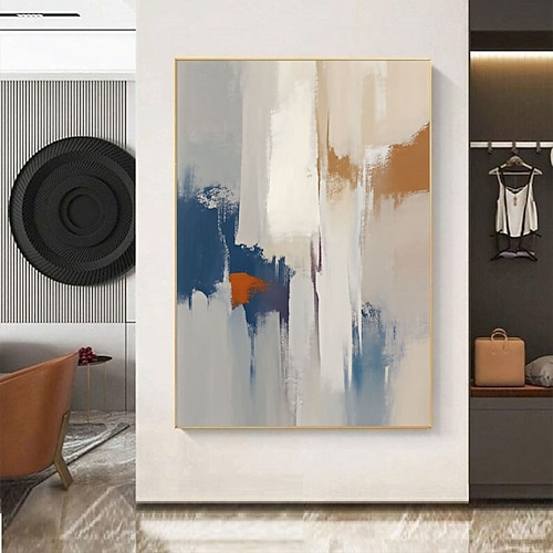 Großes Ölgemälde, handgemalt, minimalistisch, abstrakt, blau, Wandkunst, beige, abstrakt, blau, abstrakt, Kunst, Original-Leinwandgemälde, blaue dekorative Wandkunst Image