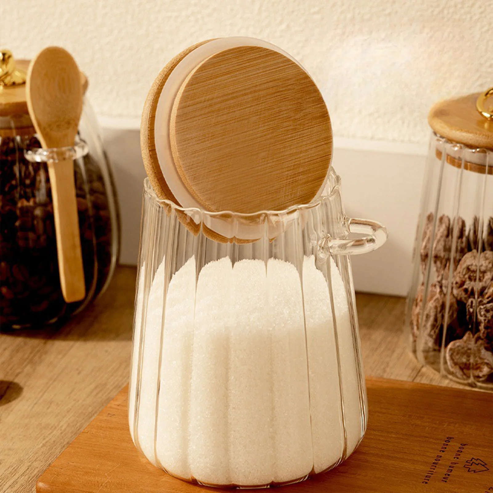 Barattolo di vetro sigillato con cucchiaio e coperchio, contenitore trasparente per spezie, piccolo contenitore per alimenti, barattolo per zucchero, barattolo per tè, barattolo per caffè da cucina