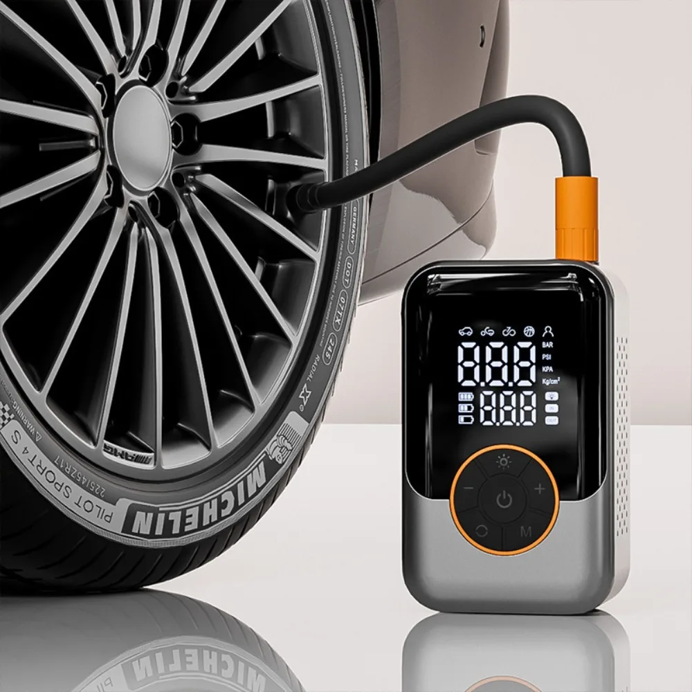 Pompa d'Aria Portatile Wireless, Gonfiatore Elettrico per Pneumatici Auto con Display LCD, Compressore d'Aria per Bici, Auto, Moto e Palloni