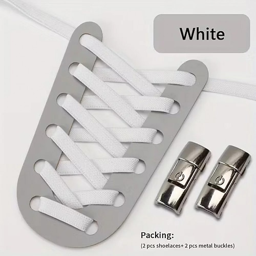 Schnürsenkel mit Druckverschluss, ohne Knoten, farbenfrohe elastische Schnürsenkel mit Verschluss, für Sneaker, Kinderschuhe und flache Schuhe, 8 mm breite, flache Schnürsenkel ohne Knoten, Image