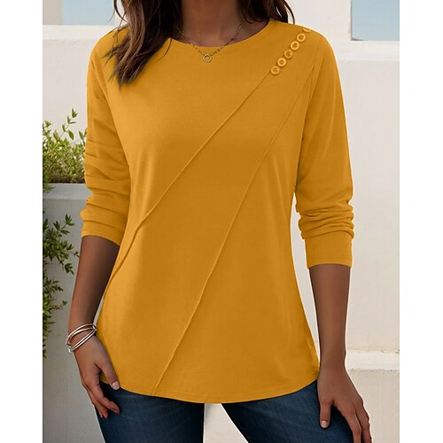 Damen T Shirt Bluse Grafik Einfach Stilvoll Klassisch Langarm Rundhalsausschnitt Rundhals Normale Oberteile Täglich Ausgehen Blau Schwarz Gelb Rote Herbst Image