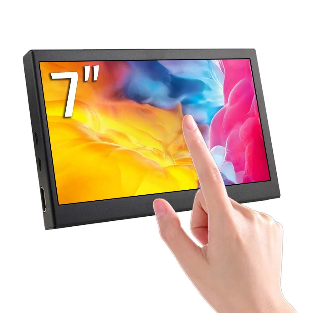 Monitor Compatto MILONG 7 Pollici Touch Screen HDMI USB IPS HD 1024x600 Display LCD con Altoparlanti Stereo per Computer Windows RPI