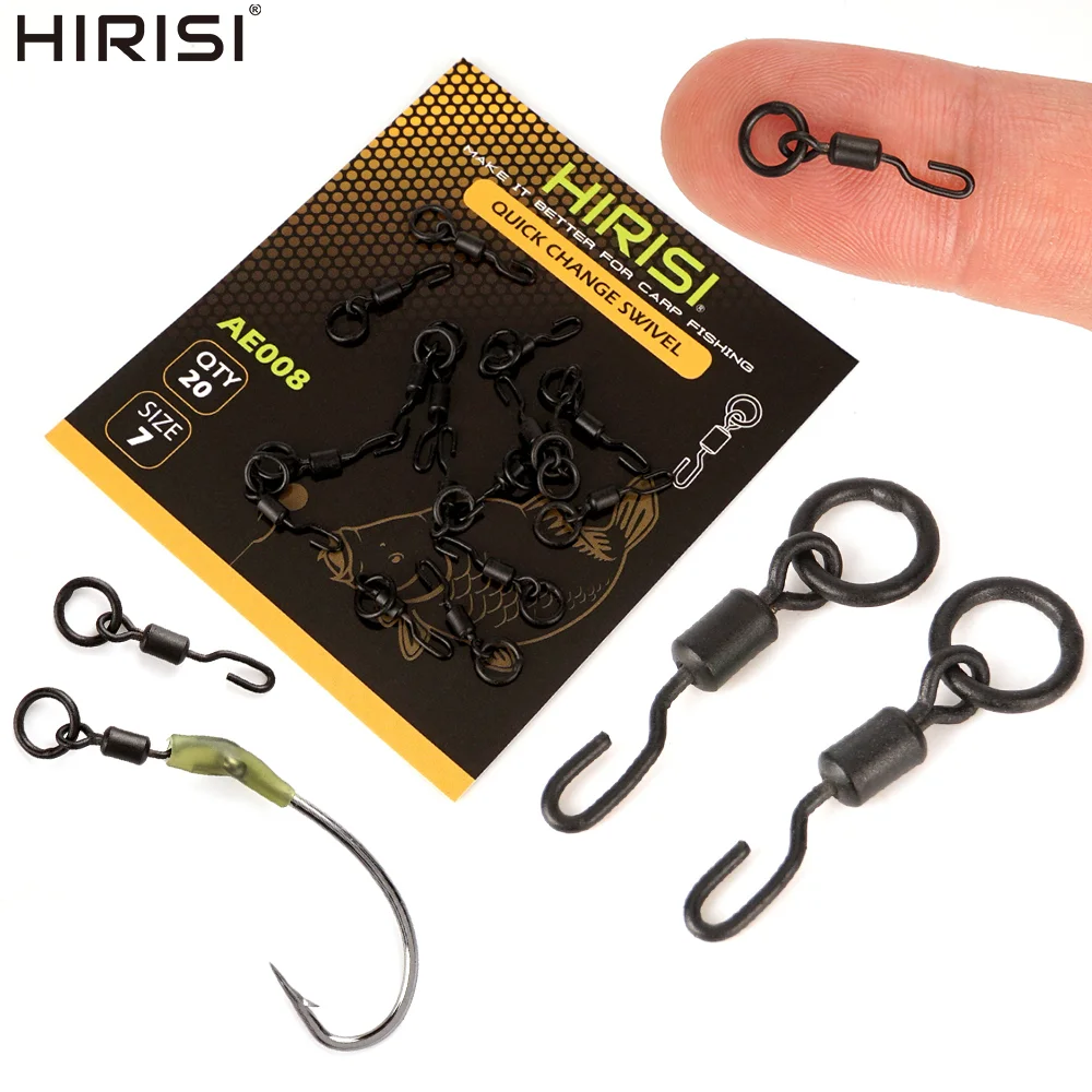 Hirisi AE008 20/40 Pezzi Girelle e Moschettoni per la Pesca alla Carpa, Anello Solido, Connettore a Cambio Rapido, Accessori Terminali per la Pesca a Fondo