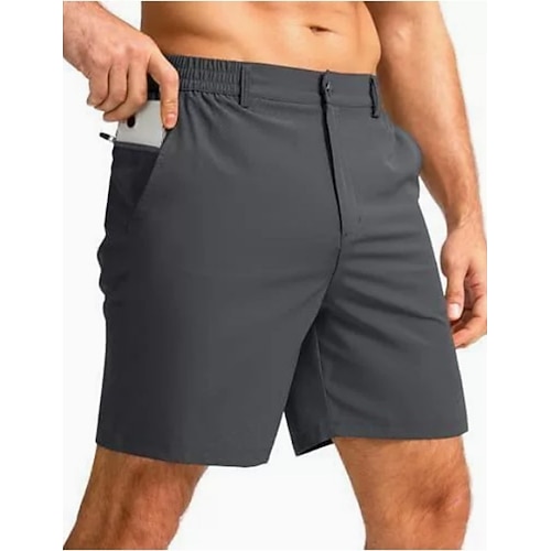 Herren Shorts Schicke Shorts Geschäft Freizeitshorts Tasche Elastischer Bund Einfarbig Komfort Atmungsaktiv Über dem Knie Outdoor Geschäft Urlaub Mode Streetwear Schwarz Marineblau Unelastisch Image