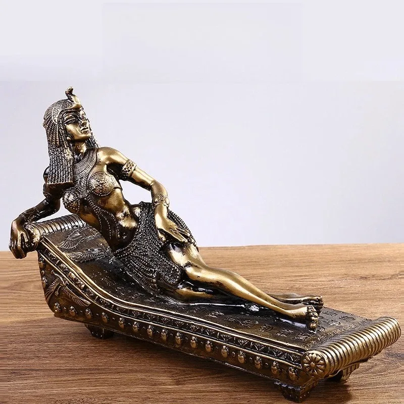 Statua del Faraone Egizio, Scultura Antica di Cleopatra per Decorazione Casa, Mensola, Scrivania, Finitura Bronzo Retrò, Regalo d'Arte da Collezione in Resina