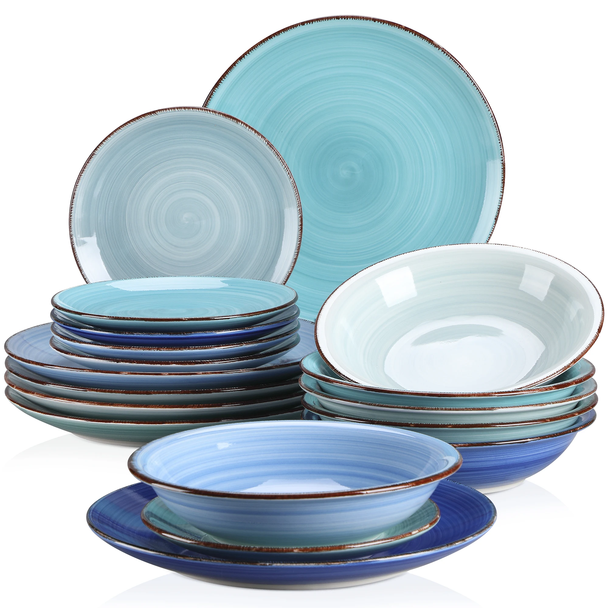 Set di stoviglie dipinte a mano Vancasso Blue da 18/36 pezzi, composto da 6 piatti piani/piatti da zuppa/piatti da dessert in gres per 6 persone