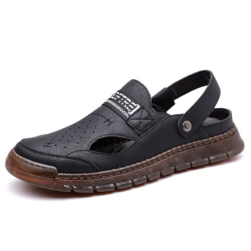 Braune Herren-Pantoletten aus Kunstleder mit verstellbarem Riemen – lässige Sommerschuhe zum Hineinschlüpfen für Outdoor-Aktivitäten, Urlaub und Alltag Image