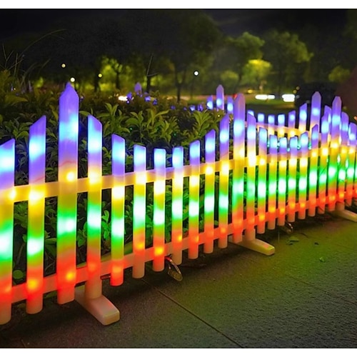 Weißer Lattenzaun mit Solarbeleuchtung für den Garten, Gartenzaun mit Solarleuchten und Fernbedienung, dekorativer Mini-Taschenzaun für kleine Blumenwege, Baumreihen, Gärten und als Haustierabsperrung