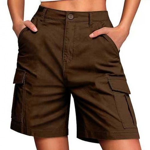 Damen Bermudashorts Cargo-Shorts Shorts Sommershorts Urlaub Mode Alltagstauglich Knielang Mittlere Taille Einfarbig Einfach Patchwork Tasche Komfort Weich Atmungsaktiv Mikroelastisch Streetwear Reise Image