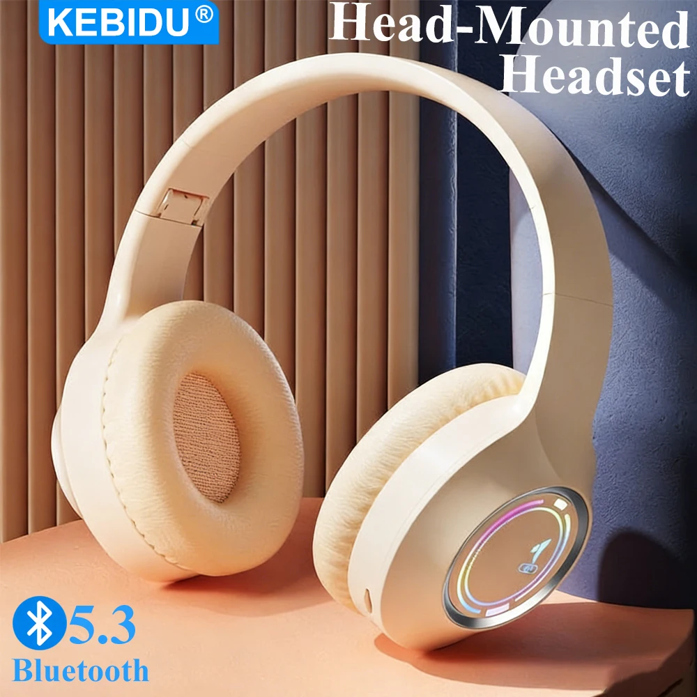 KEBIDU Cuffie da gioco Bluetooth Cuffie pieghevoli RGB Cuffie stereo HiFi con riduzione del rumore Cuffie wireless over-ear Supporto per scheda TF