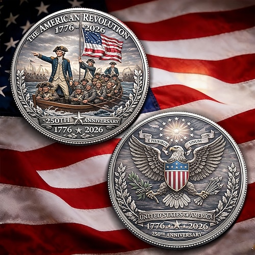 Gedenkmünze zum 250. Jahrestag der Amerikanischen Revolution (1776–2026), George-Washington-Crossing-Medaille, patriotisches Sammlerstück, historisches Geschenk zum Unabhängigkeitstag Image