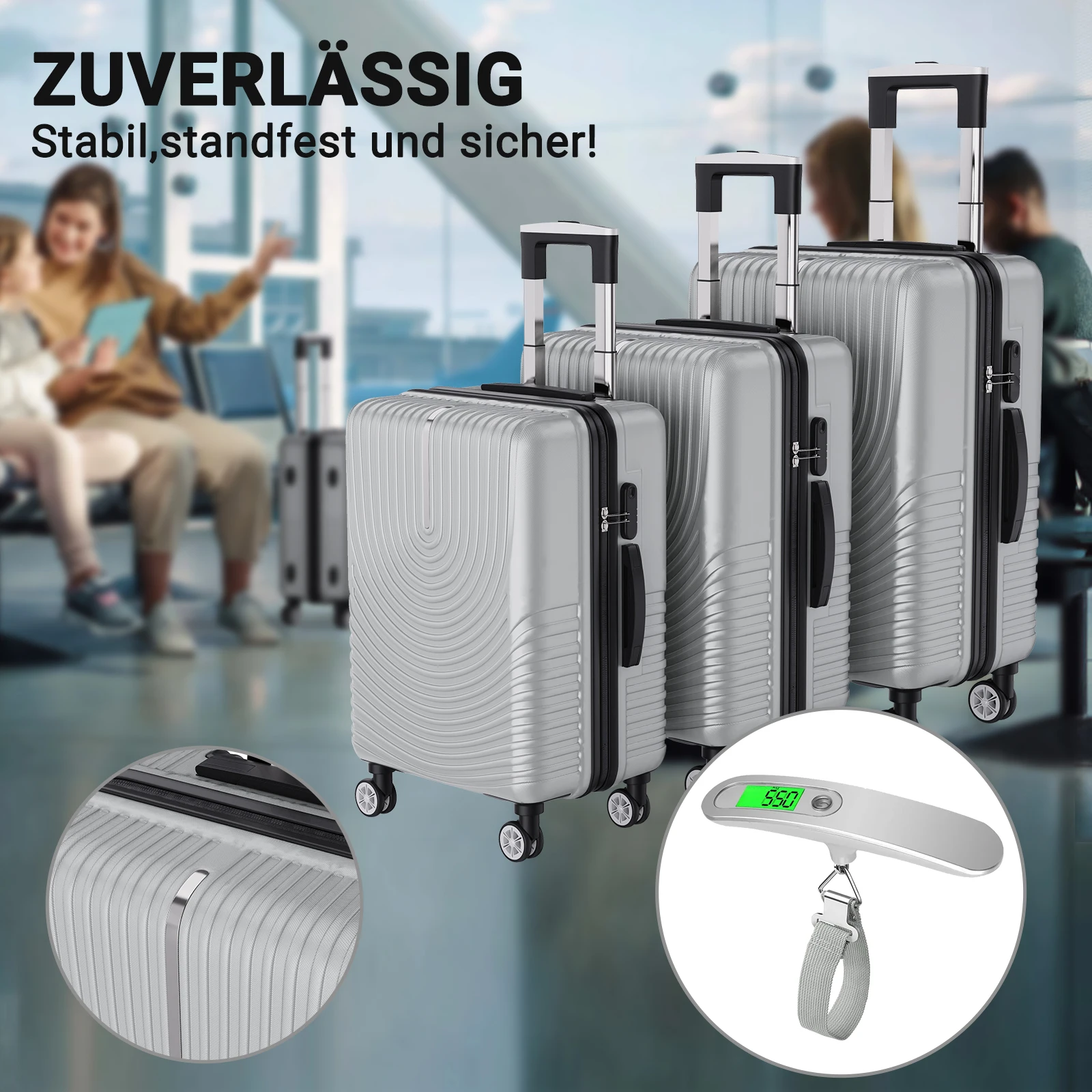 Anajqaqia Set di Valigie Resistenti con 4 Ruote Silenziose, Set di Valigie Rigide in ABS per Viaggi, Set di 3 Valigie, 20/24/28 Pollici