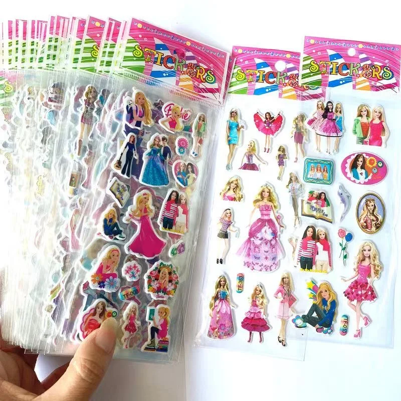 6/12 Pezzi Adesivi Barbie 3D per Bambini, Cartoni Animati, Adesivi a Bolle Spessi, Adesivi Premio, Giocattoli per Bambini, Regalo