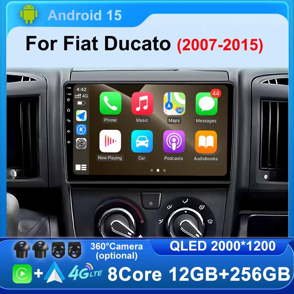 Android 15 Qualcomm für Fiat Ducato 2007–2015 Wireless CarPlay Auto Autoradio Multimedia GPS QLED WiFi BT 4G 8Core Stereo Image