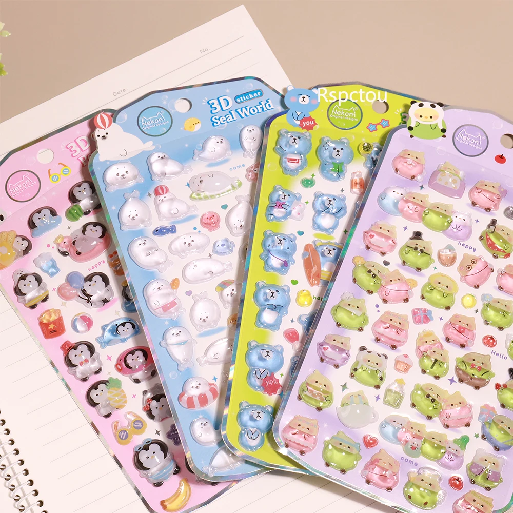 Niedliche Tiere, Bär, Pinguin, 3D-Relief-Aufkleber, Scrapbooking, DIY, Journaling, Schreibwaren, Tagebuch, Laptop, Kawaii-Aufkleber, Schulbedarf Image