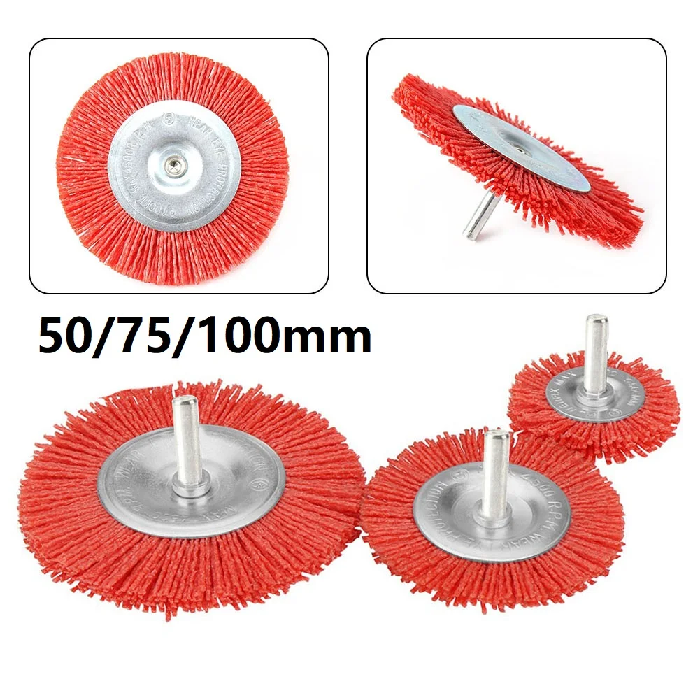 1 Stück Nylon-Bürste, Schleifdrahtbürste zum Polieren und Entgraten, 50/75/100mm, Farbentfernungsbürste mit 6mm Schaft für Winkelschleifer Image