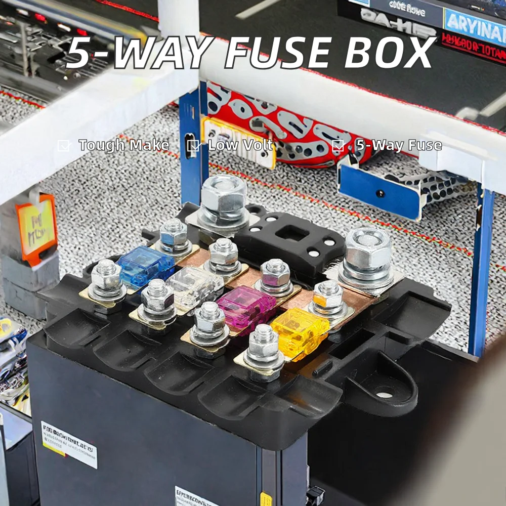 12V 24V 5-Wege Auto Marine Mega Midi Sicherungskasten Stromverteiler aus Kupfer und Kunststoff für Auto-, Kfz- und Marineanwendungen Image