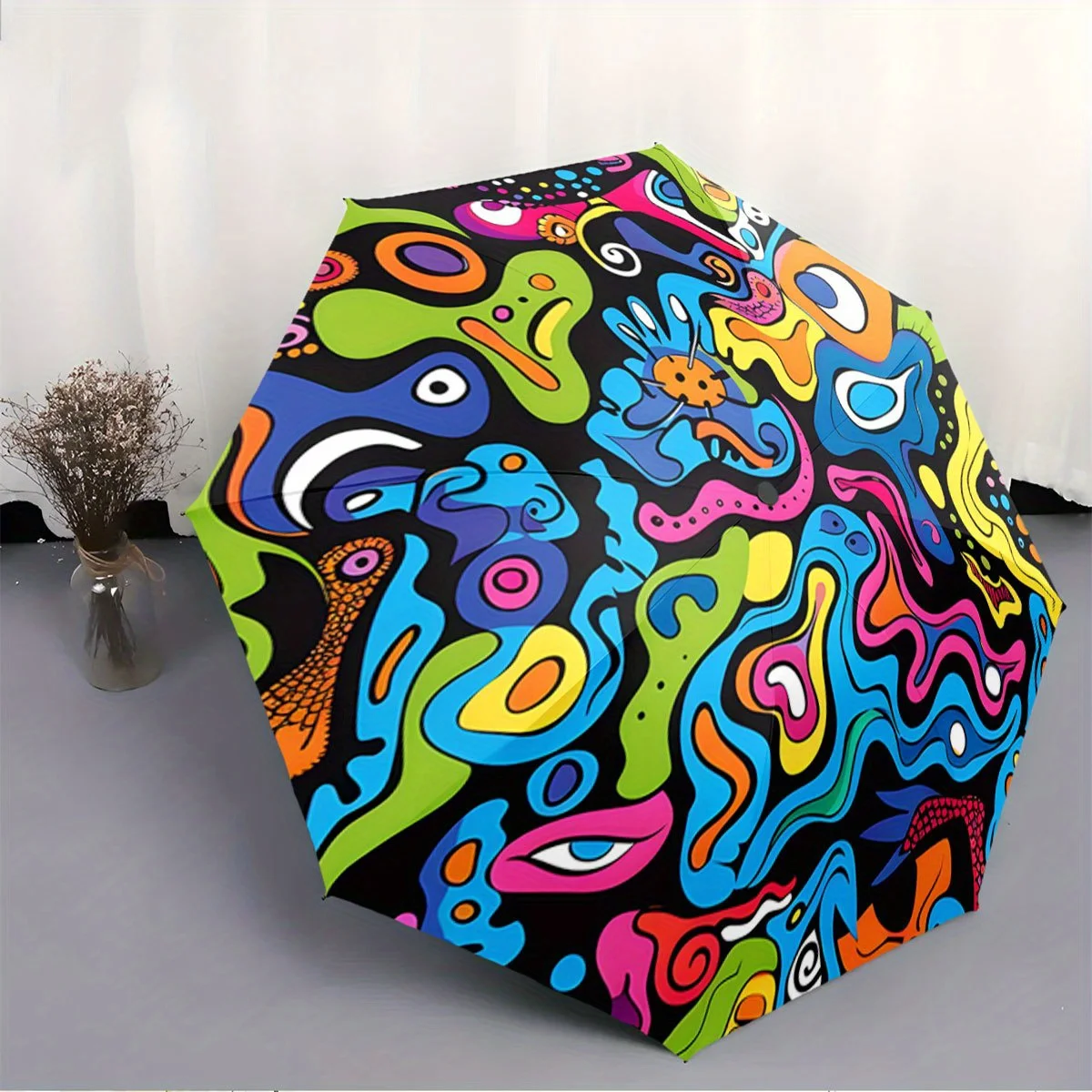 Von Picasso inspirierter abstrakter Pop-Art-Regenschirm mit automatischem Öffnen/Schließen und windfestem 8-Rippen-Rahmen – kompaktes Falt-Design, farbenfroh Image