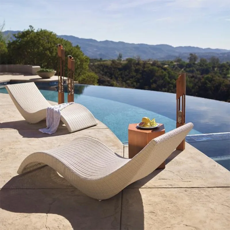 Outdoor-Rattan-Loungesessel, Rattan-Stuhl, Nickerchen, Einzelstrand, Pool, Balkon, Zuhause, wasserdichter Sonnenschutz mit Sonnenschirm, Freizeitbett Image