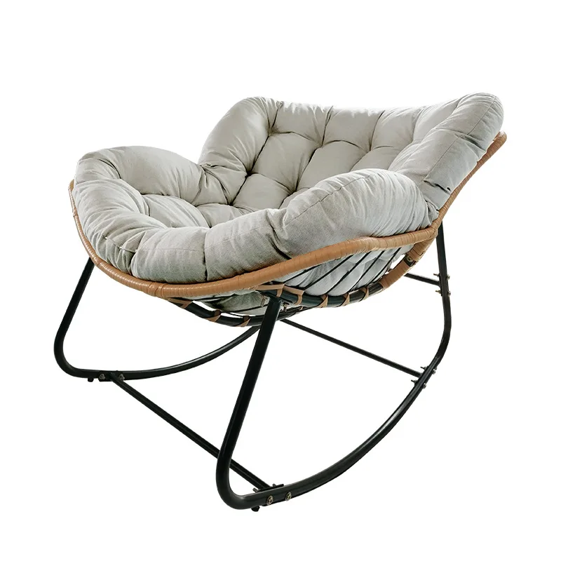 Rattan-Schaukelstuhl mit Dicker Polsterung Moderner Übergroßer Lounge-Eierstuhl für Terrasse, Garten, Innenbereich und Wohnmöbel