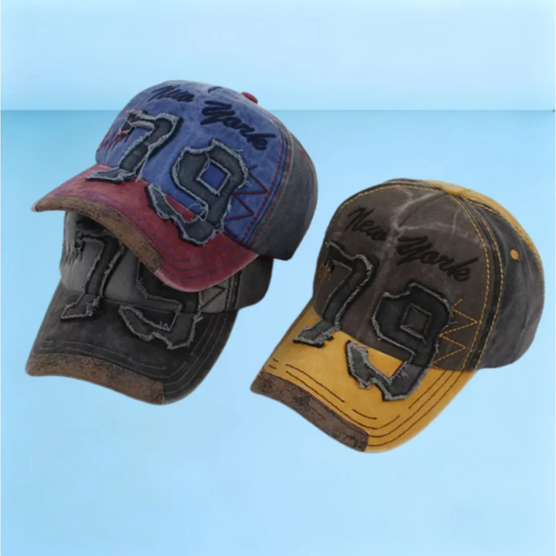 New York 79 Bestickte Vintage-Baseballkappe für Herren und Damen, Distressed Denim Trucker-Mütze, Outdoor Freizeit-Sonnenhut