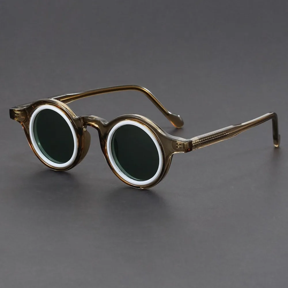 Retro Runde Sonnenbrille für Damen und Herren Transparenter Klarer Brauner Rahmen Weißer Rand UV-Schutz Modische Vintage Sonnenbrille