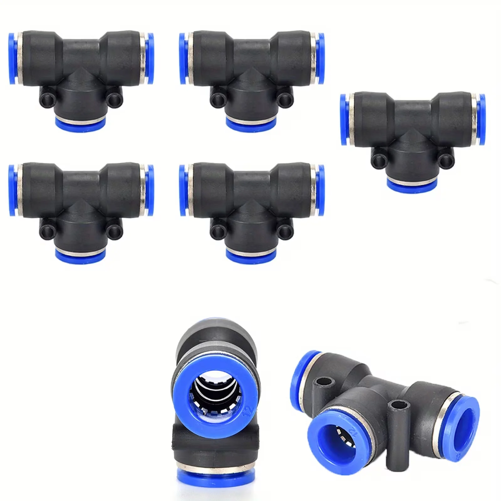 5er-Pack Pneumatische T-Stück-Verbindungsstücke | T-Verbinder Splitter für Luftleitungsrohre | Push-to-Connect für einfache Installation Image